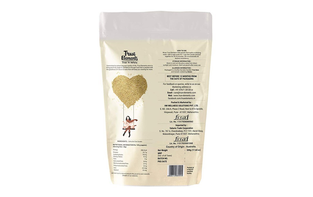 True Elements Whole Oat Groats Gluten-free   Pack  500 grams